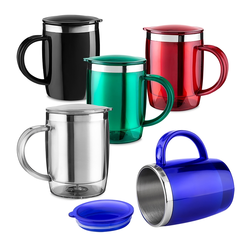 Caneca plástica com área interna de inox